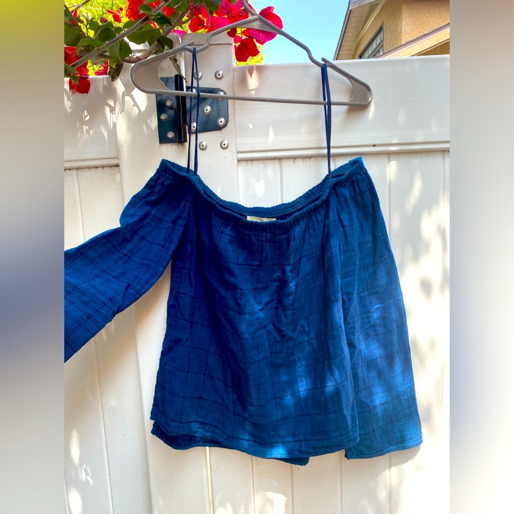 Navy Cloth & Stone Off-Shoulder Long Sleeved Shirt